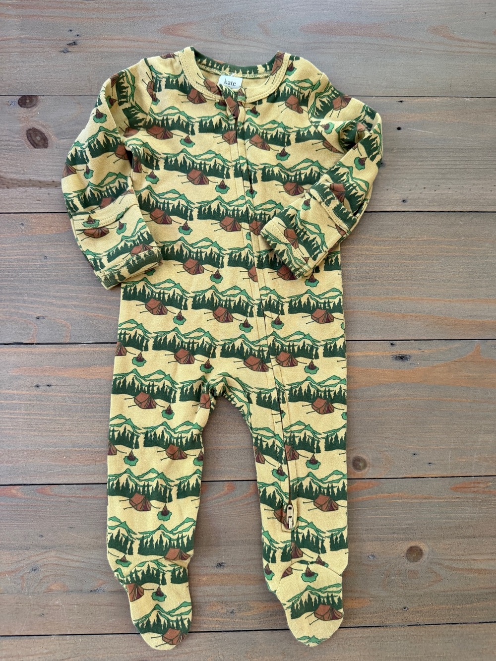 Like New Kate Quinn 100% Organic Cotton Camping Two-Way Zip Footie - 0-3 Months